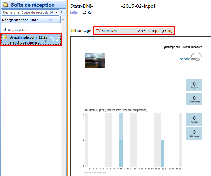 4 - Le récipient du courriel peut consulter le rapport