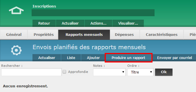 1 - Cliquez sur "Produire un rapport" dans les options des rapports mensuels